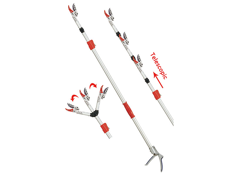 Telescopic Length Long Reach Pruner with Adjustable Angle Head