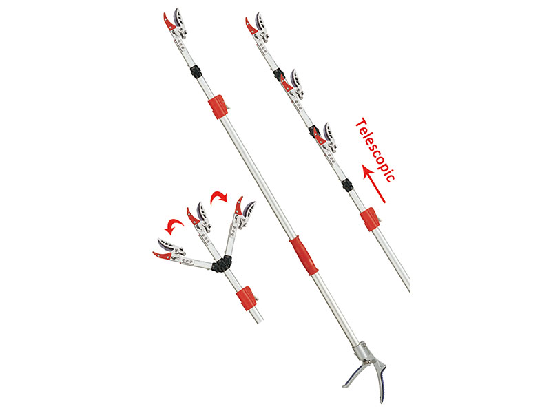 Telescopic Length Long Reach Pruner with Adjustable Angle Head